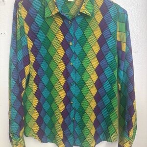 Vintage Christie And Jill Colorful Silk Blouse | Geometric Silk Blouse Sz 10 (M)